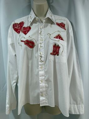 Western Embroidered Button-Up Shirt with Red Appliqué gold glitter up-cycled